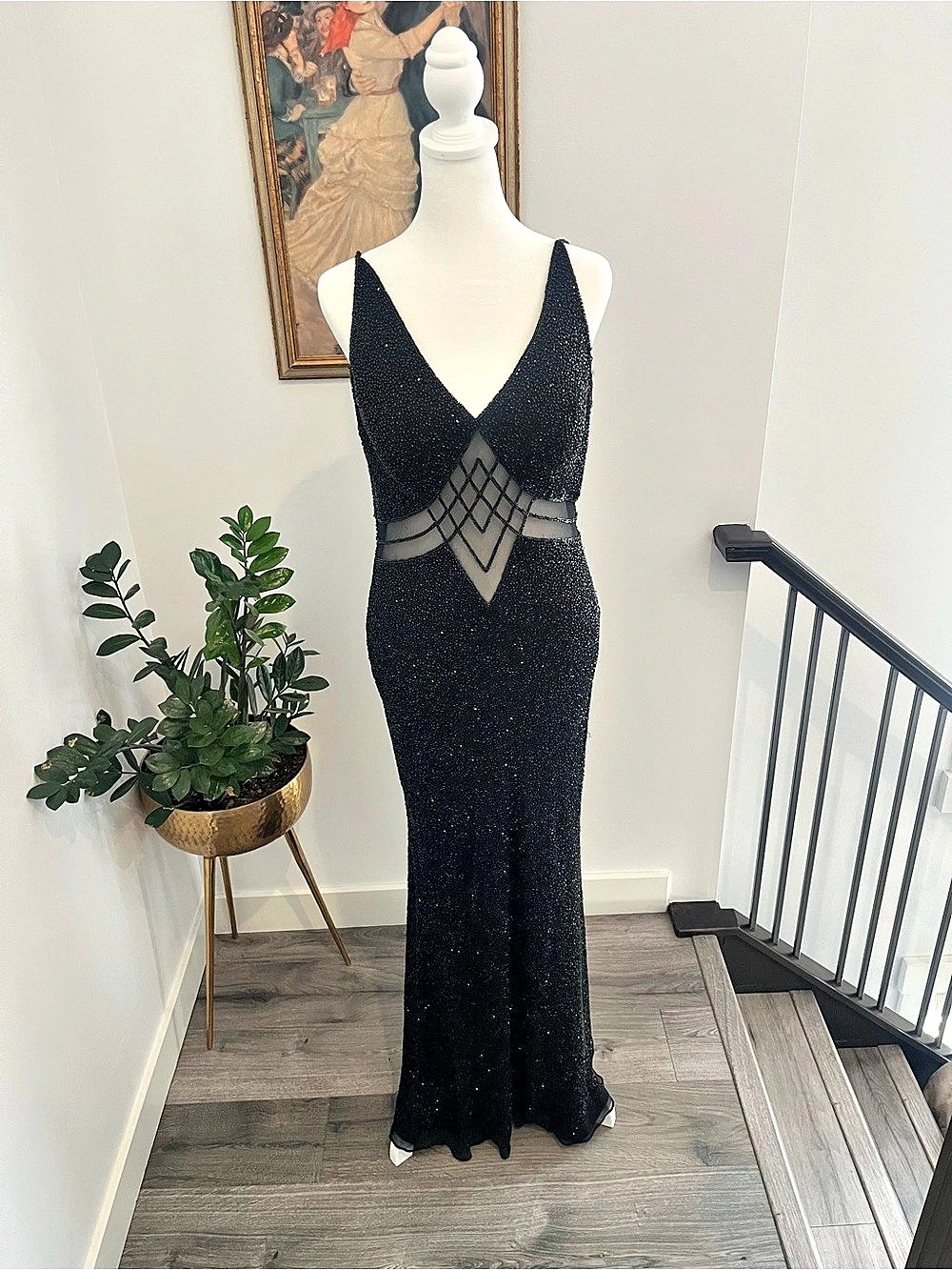 Scala Beaded Cutout Maxi Dress in Black Size Large